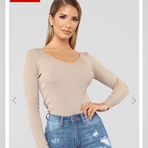 FashionNova Ribbed Long Sleeve V-Neck